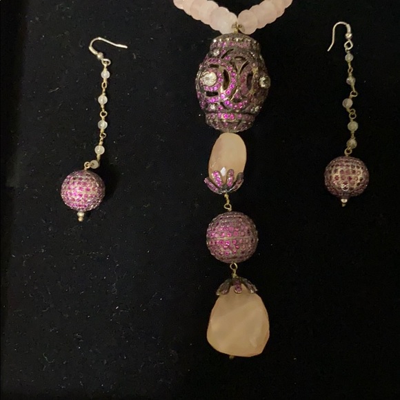 Pink topaz and rose quartz necklace with accents - Picture 2 of 5